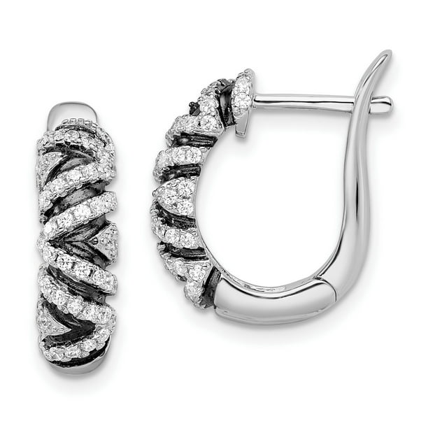 Sterling Silver & Black Cz Hoop Earrings by Brilliant Embers 